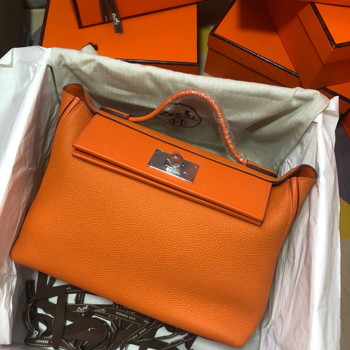 Hermes Kelly 24/24 Togo Leather Bag Orange with Silver Hardware H06131