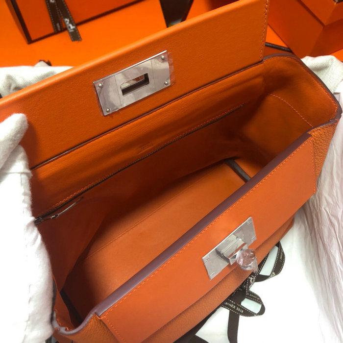 Hermes Kelly 24/24 Togo Leather Bag Orange with Silver Hardware H06131