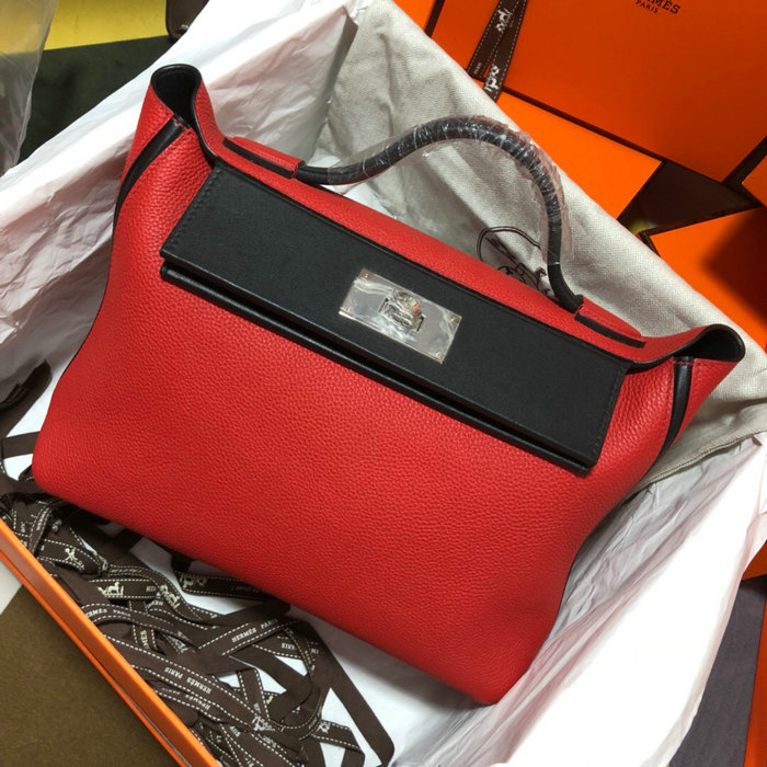 Hermes Kelly 24/24 Togo Leather Bag Red and Black H06131