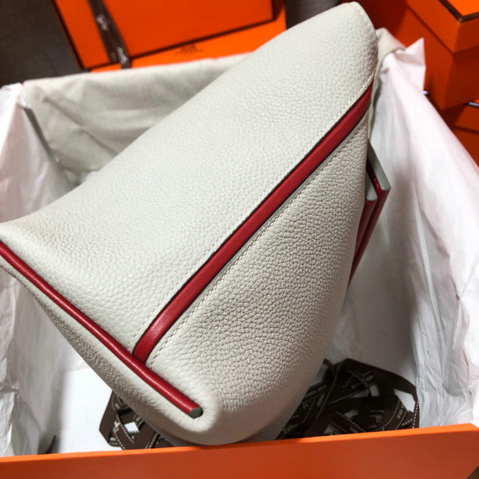 Hermes Kelly 24/24 Togo Leather Bag White with Silver Hardware H06131