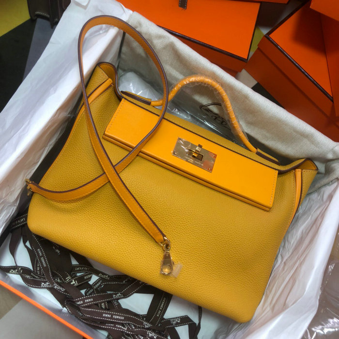 Hermes Kelly 24/24 Togo Leather Bag Yellow and Dark Yellow H06131