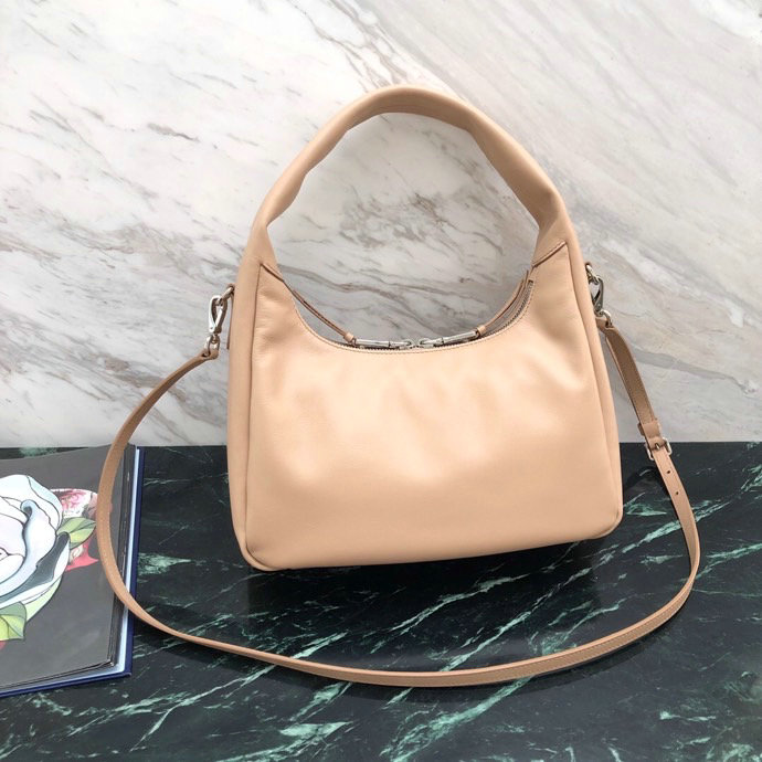 Prada Calfskin Hobo Bag Beige 1BC132