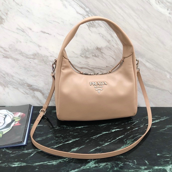 Prada Calfskin Hobo Bag Beige 1BC132