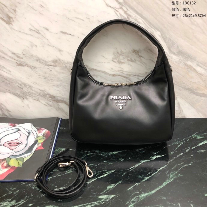 Prada Calfskin Hobo Bag Black 1BC132