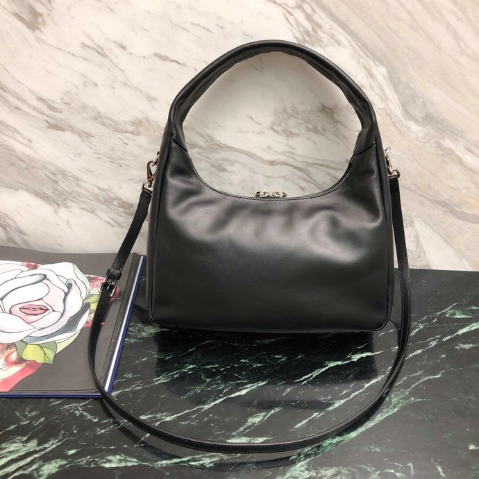 Prada Calfskin Hobo Bag Black 1BC132