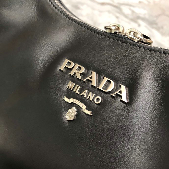 Prada Calfskin Hobo Bag Black 1BC132