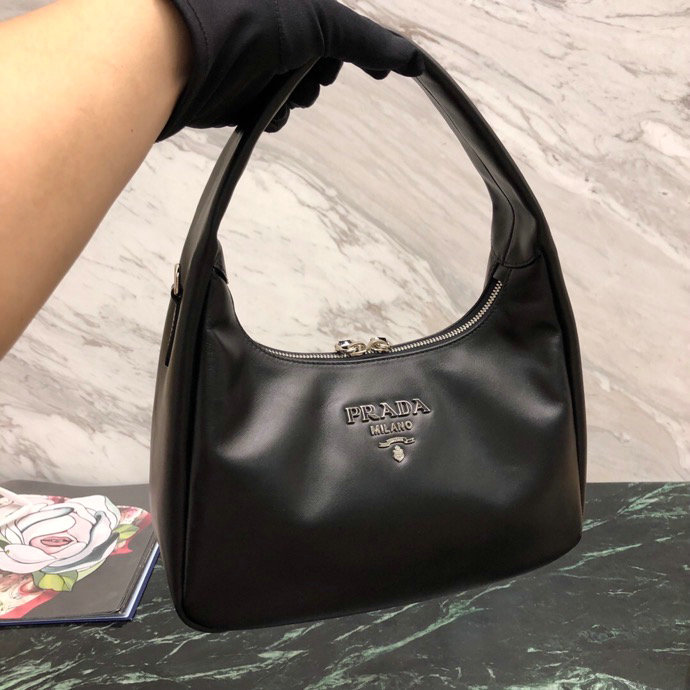 Prada Calfskin Hobo Bag Black 1BC132