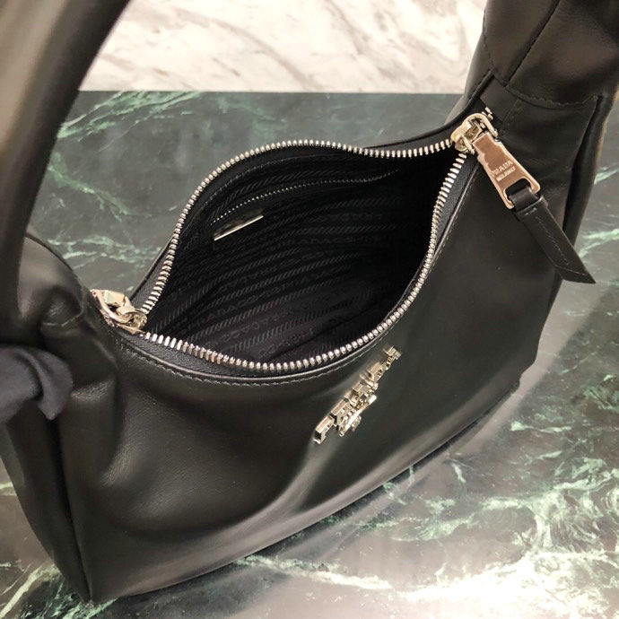 Prada Calfskin Hobo Bag Black 1BC132