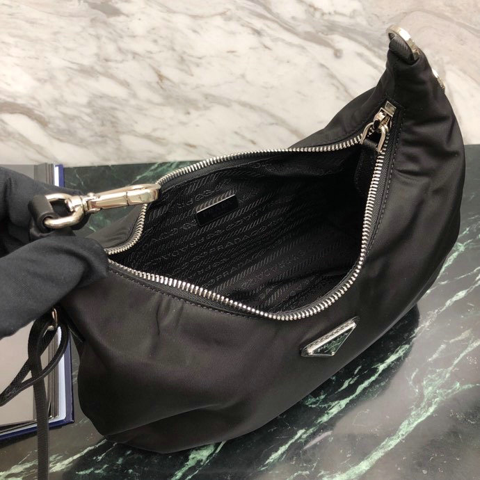 Prada Nylon Hobo Bag Black 1BH172