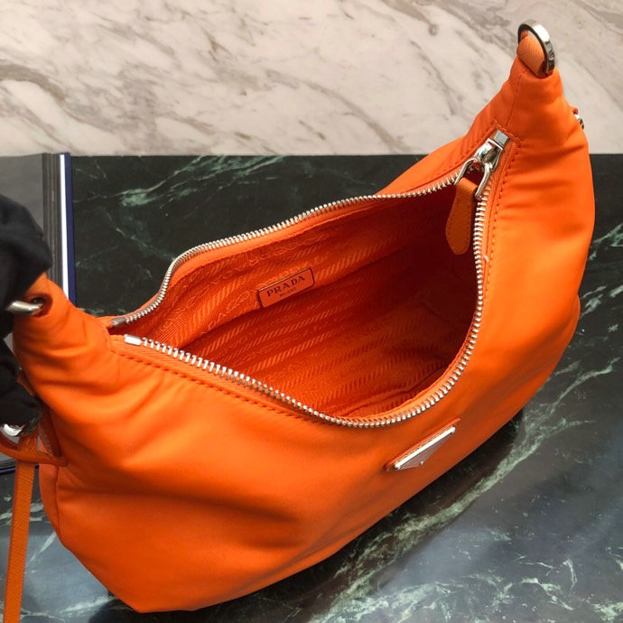 Prada Nylon Hobo Bag Orange 1BH172