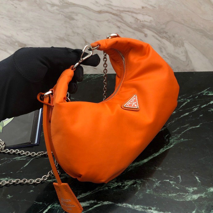 Prada Nylon Hobo Bag Orange 1BH172