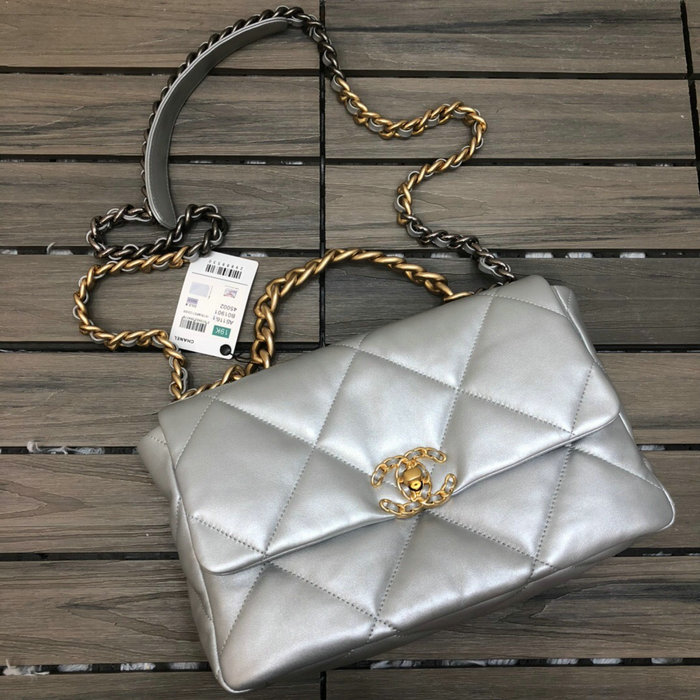 Chanel 19 Large Flap Bag Silver AS1160