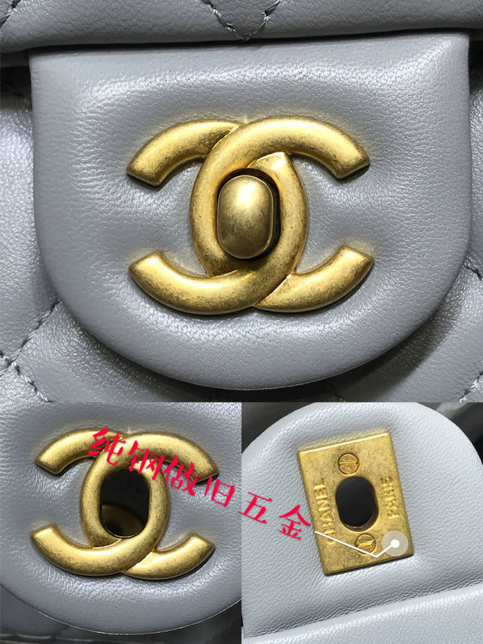 Chanel Lambskin Flap Bag Grey AS1787