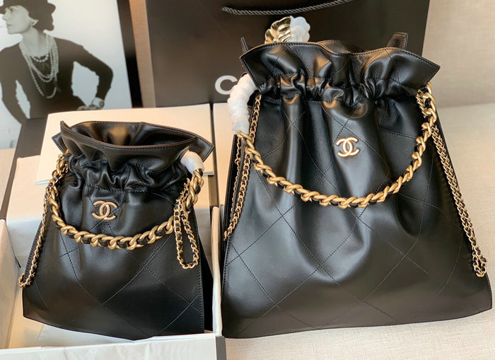 Chanel Calfskin Drawstring Bag Black A13101