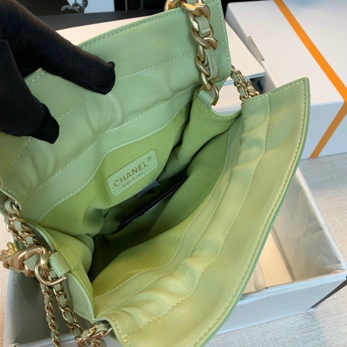 Chanel Calfskin Drawstring Bag Green A13101