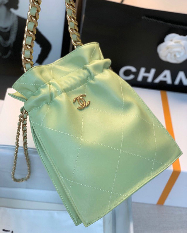 Chanel Calfskin Drawstring Bag Green A13101