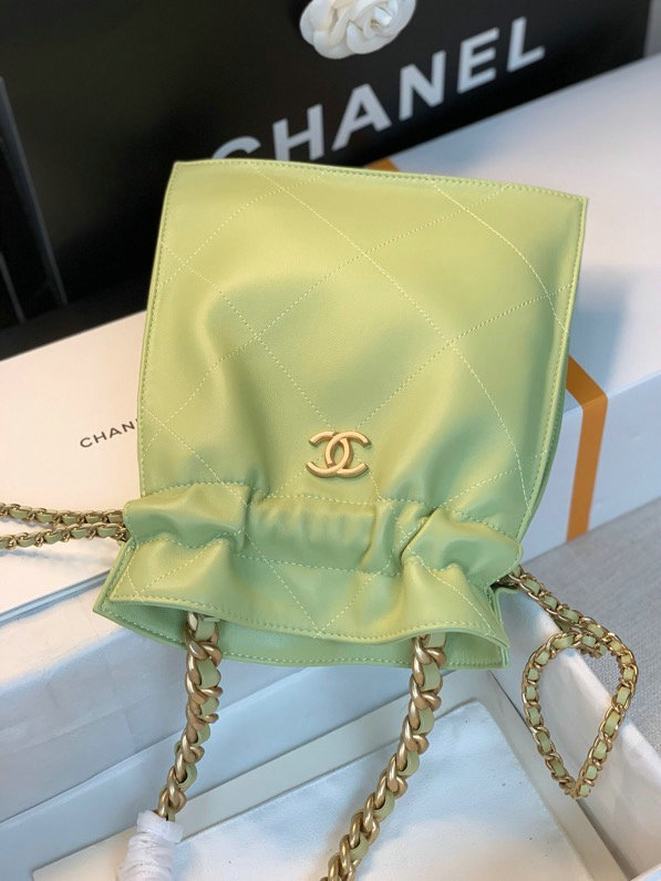 Chanel Calfskin Drawstring Bag Green A13101