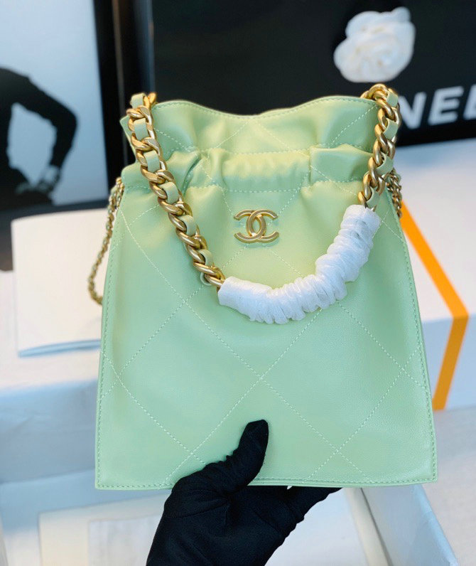 Chanel Calfskin Drawstring Bag Green A13101