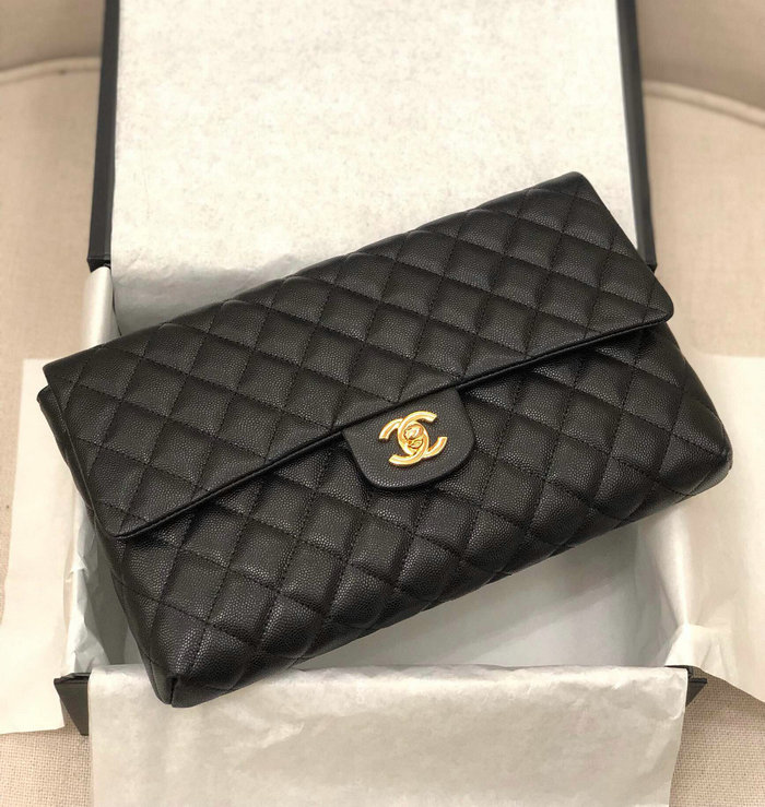 Chanel Grained Calfskin Clutch Bag Black A13105