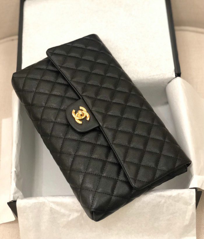 Chanel Grained Calfskin Clutch Bag Black A13105