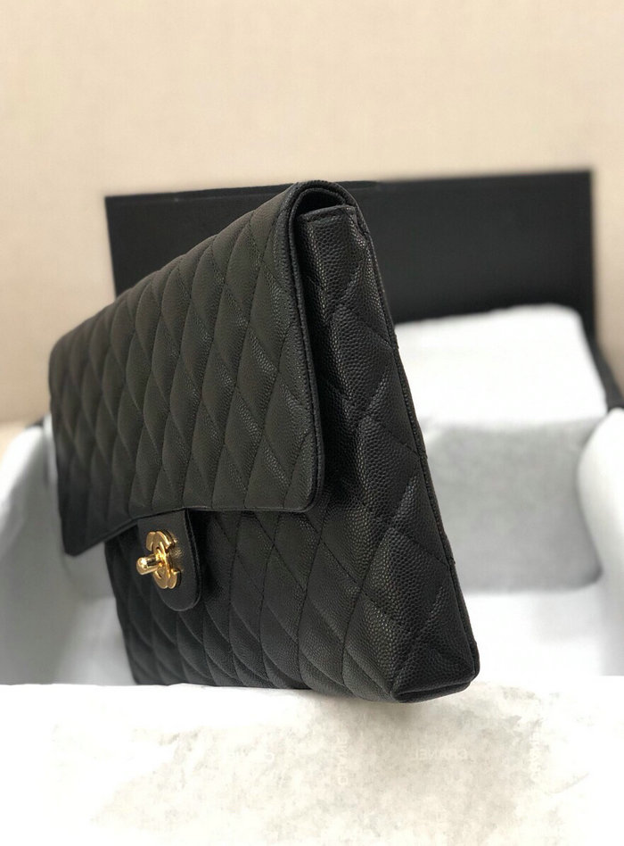 Chanel Grained Calfskin Clutch Bag Black A13105