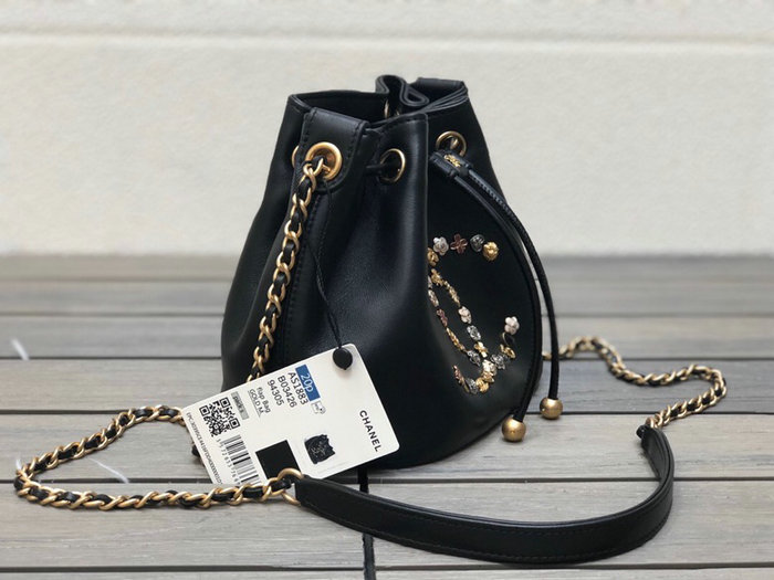 Chanel Lambskin Bucket Bag Black AS1883