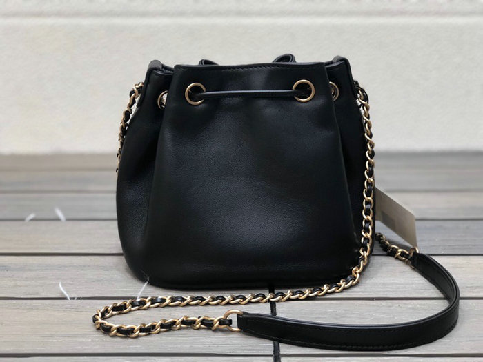 Chanel Lambskin Bucket Bag Black AS1883