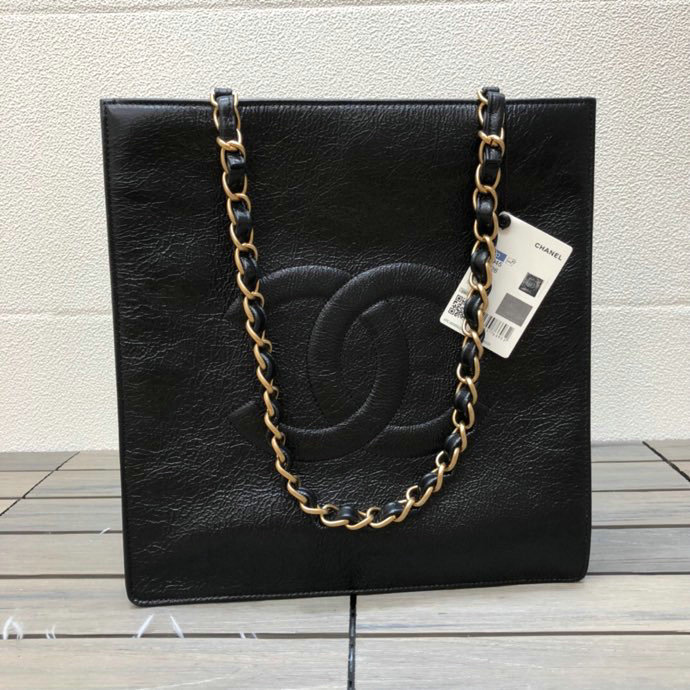 Chanel Shiny Aged Calfskin Shopping Bag Black AS1945