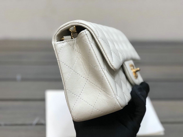 Classic Chanel Grain Calfskin Small Flap Bag White CF1116