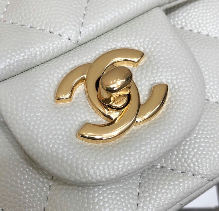 Classic Chanel Grain Calfskin Small Flap Bag White CF1116