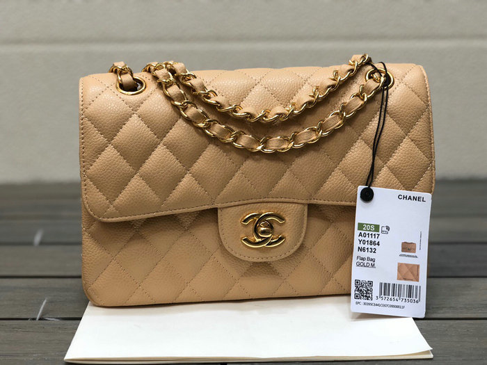 Small Classic Chanel Flap Bag Beige with Gold A01117