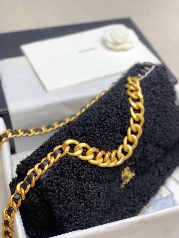 Chanel 19 Wool Large Flap Bag Black AS1161