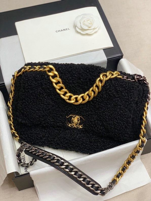 Chanel 19 Wool Large Flap Bag Black AS1161