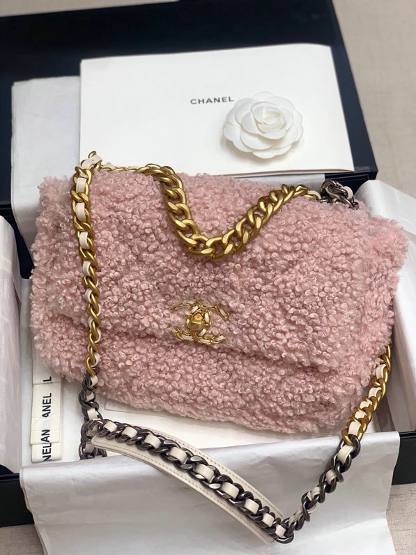 Chanel 19 Wool Large Flap Bag Pink AS1161