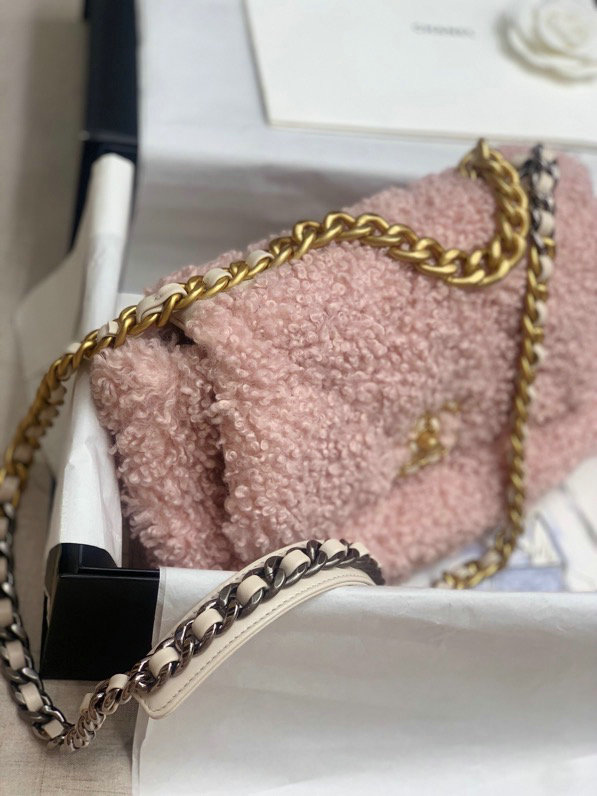 Chanel 19 Wool Large Flap Bag Pink AS1161