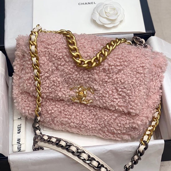 Chanel 19 Wool Large Flap Bag Pink AS1161