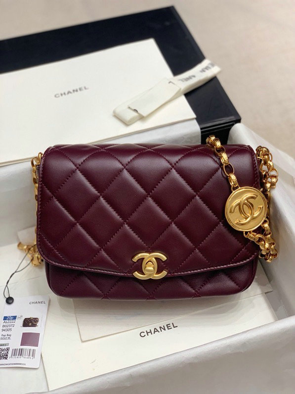 Chanel Lambskin Flap Bag Burgundy AS2222