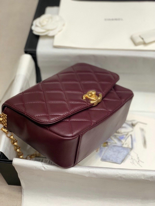 Chanel Lambskin Flap Bag Burgundy AS2222