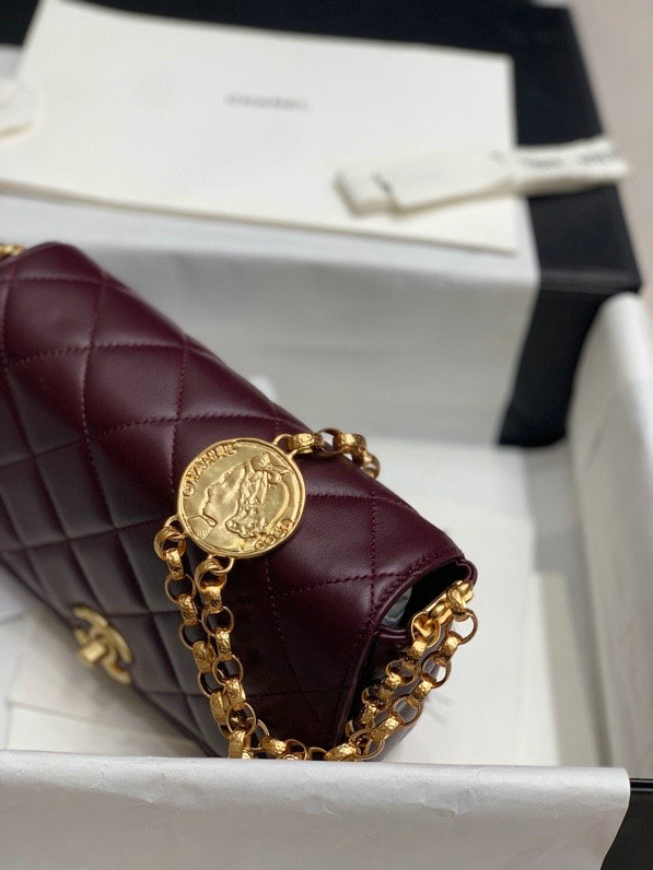 Chanel Lambskin Flap Bag Burgundy AS2222