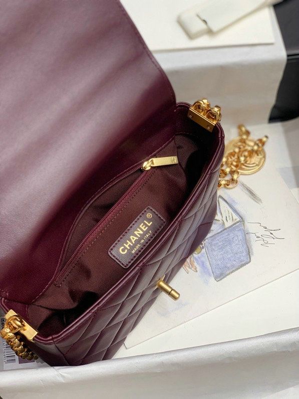 Chanel Lambskin Flap Bag Burgundy AS2222