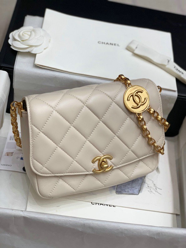 Chanel Lambskin Flap Bag White AS2222