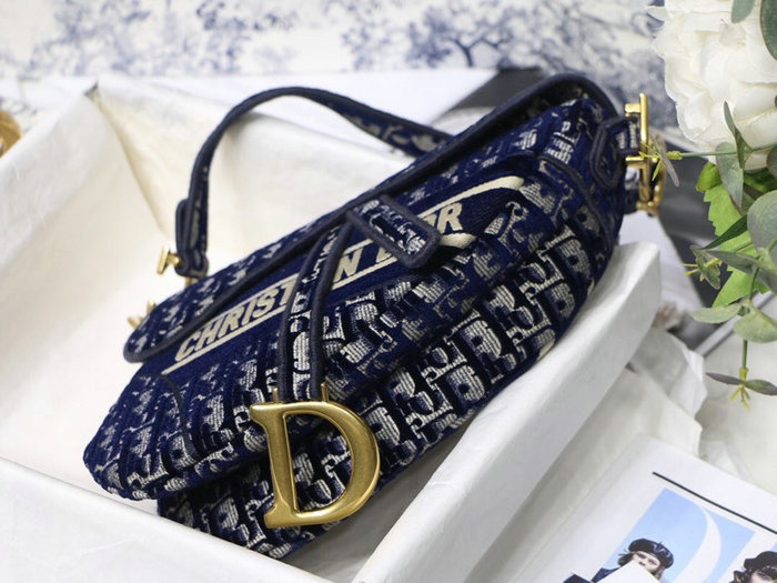 Dior Embroidered Velvet Saddle Bag Blue M9001