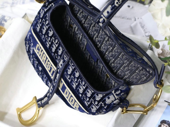 Dior Embroidered Velvet Saddle Bag Blue M9001