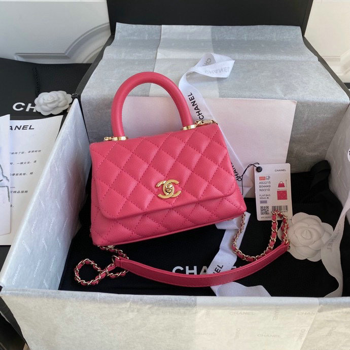 Chanel Mini Flap Bag with Top Handle Pink AS2215