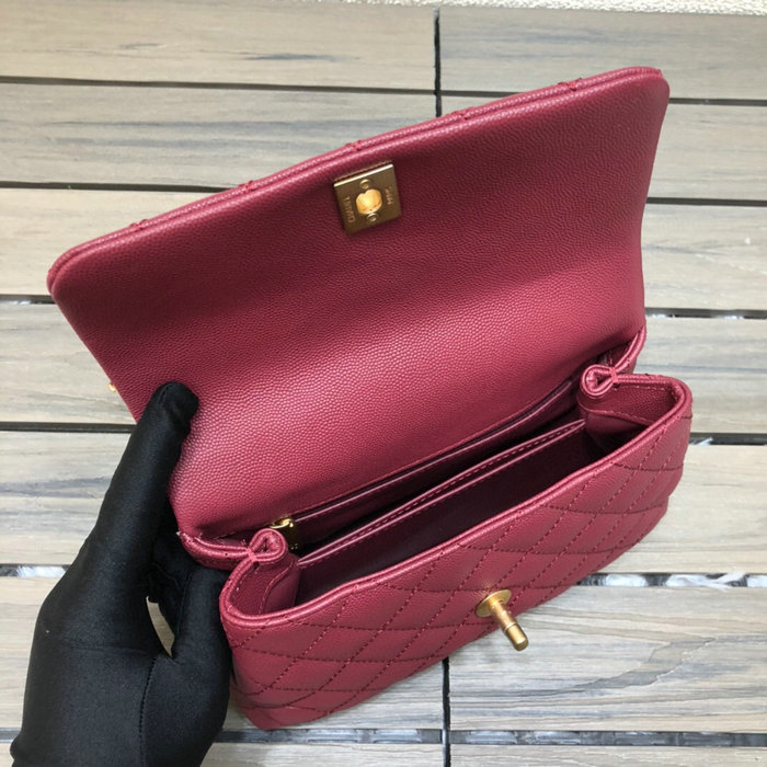 Chanel Small Flap Bag with Top Handle Burgundy A929907