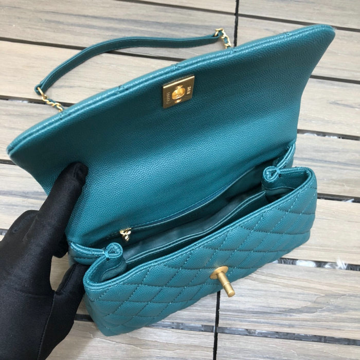 Chanel Small Flap Bag with Top Handle Green A92990