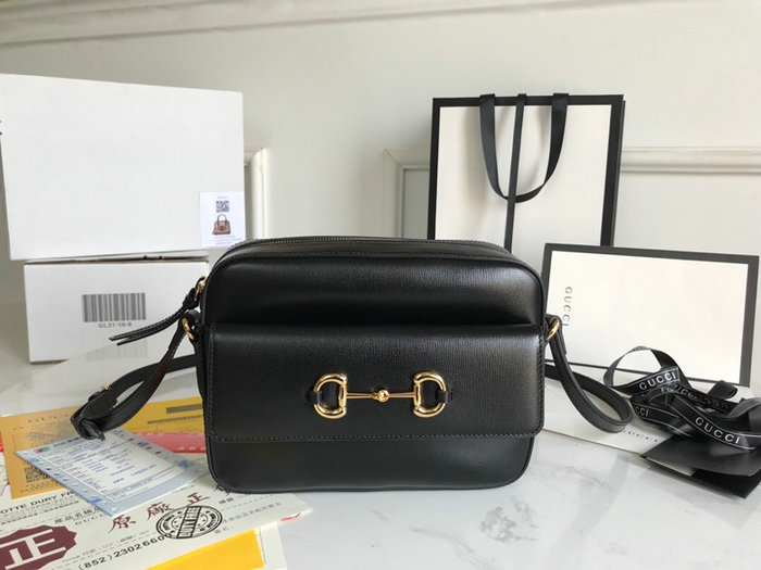 Gucci Horsebit 1955 Leather Small Shoulder Bag Black 645454