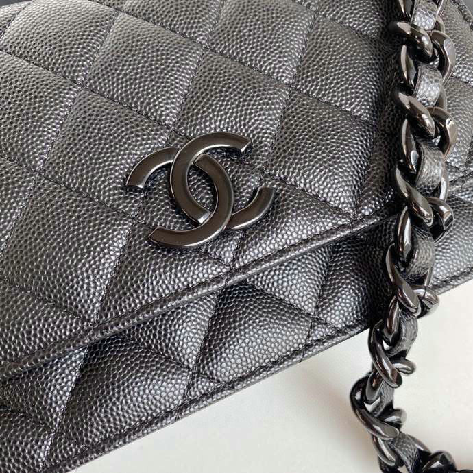 Chanel Grained Calfskin Wallet On Chain Black AP1954