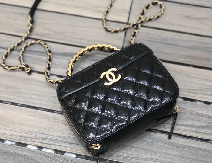 Chanel Shiny Crumpled Calfskin Vanity Case Black AS2179