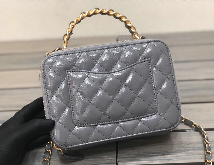 Chanel Shiny Crumpled Calfskin Vanity Case Grey AS2179